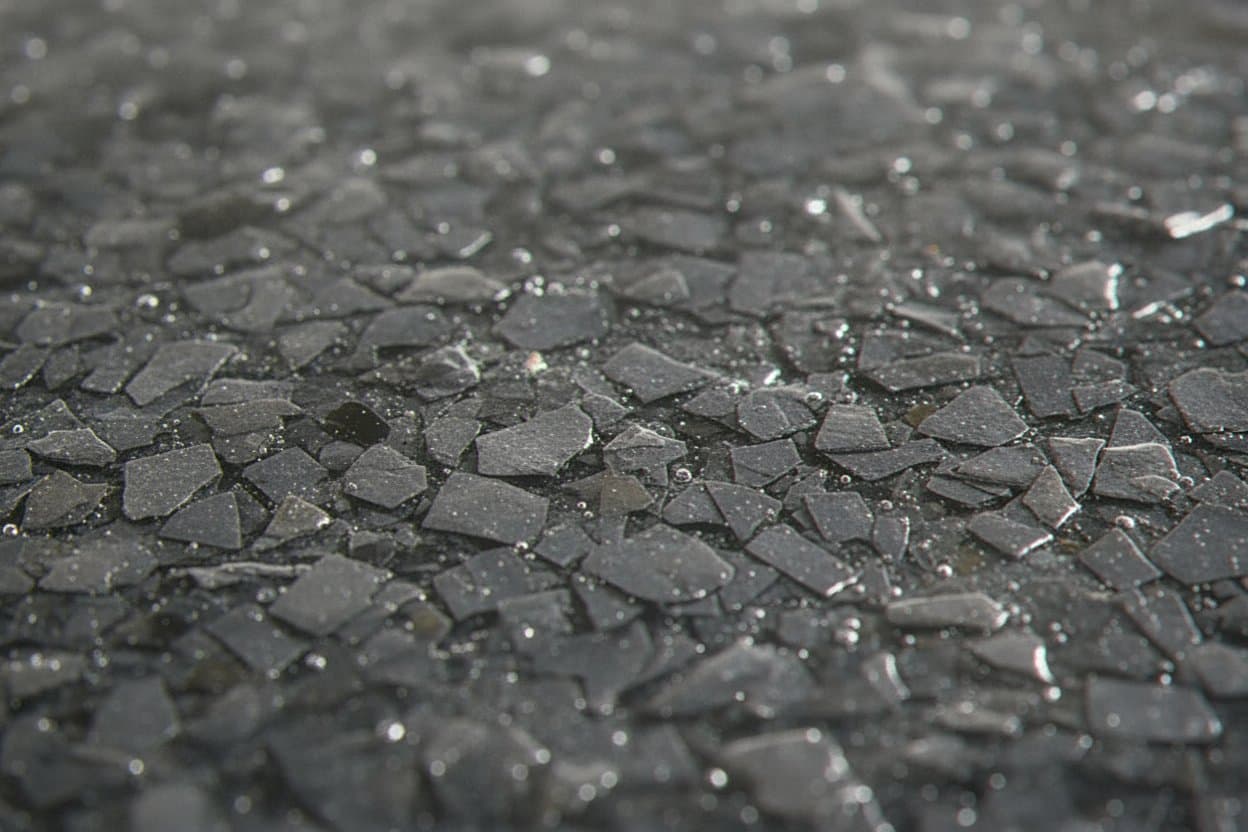 Cured polyaspartic film showing depth over flake floor.